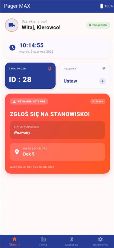 Ekran aktywnego wezwania PagerMAX